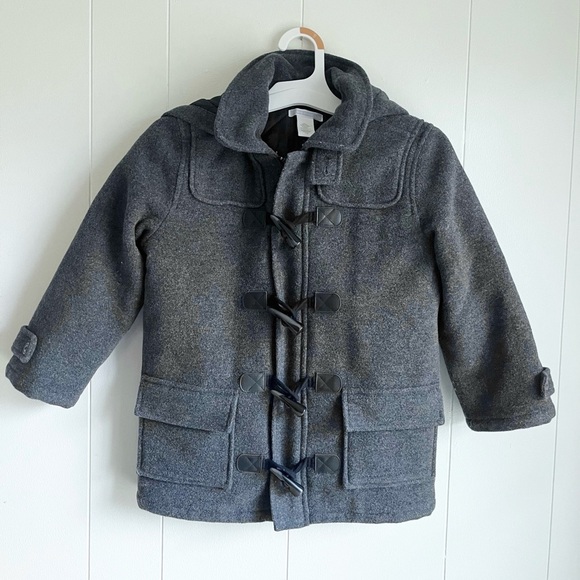 Janie and Jack Boys Wool Blend Winter Lined Hooded Toggle Coat Sz 4-5 Years - Picture 1 of 10